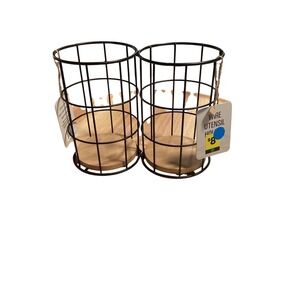 Wire Utensil Holder, Farmhouse Kitchen‎ Organizer, Set of 2, Black and Wood
